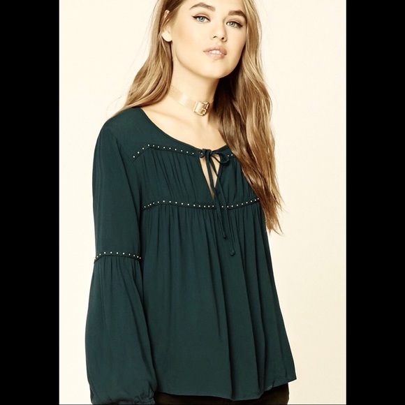Forever 21 Studded Long-Sleeve Peasant Blouse - Picture 2 of 8